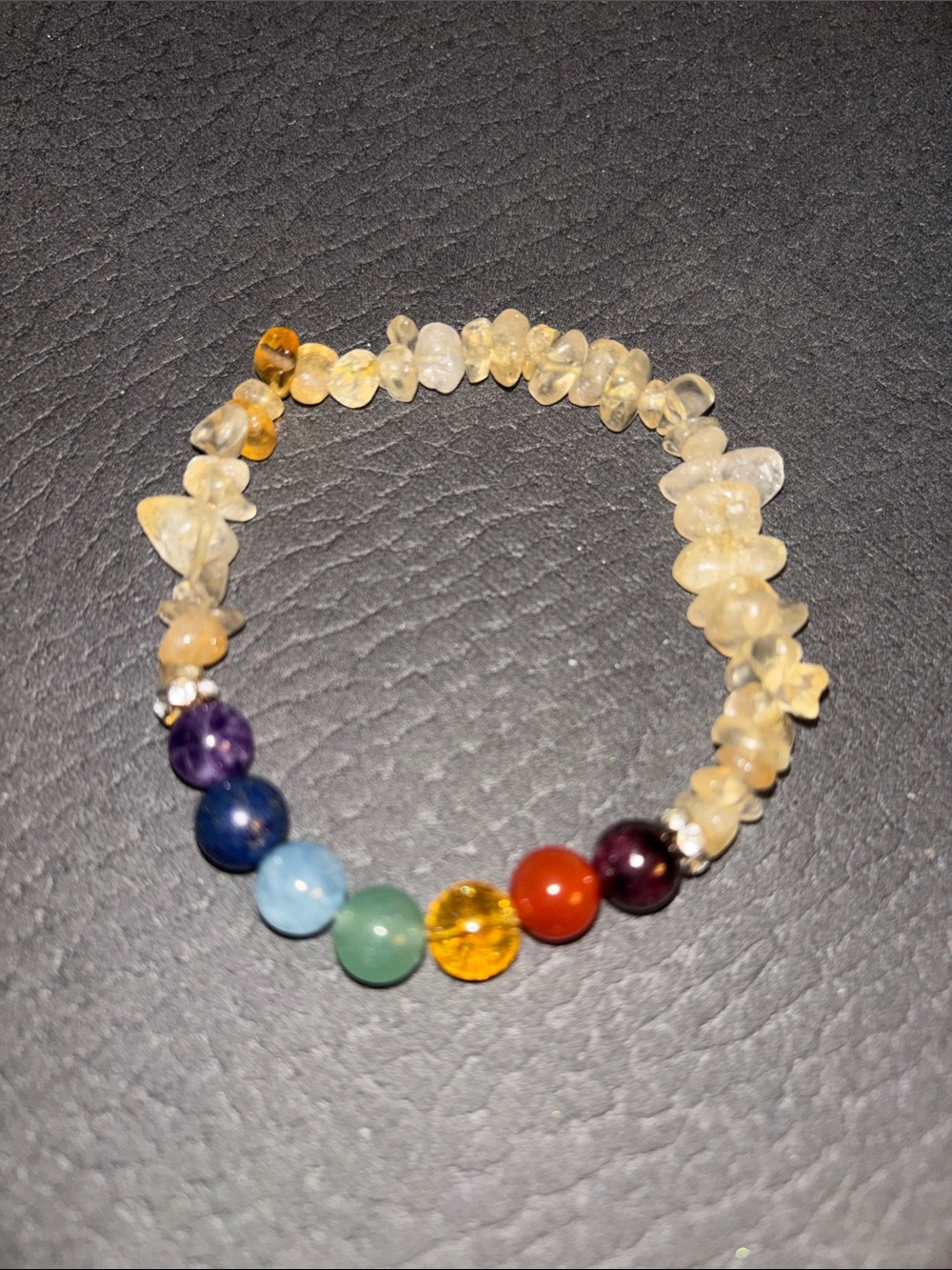 Beaded Multicolor Chakra Gemstone Stretch Bracelet - Citrine Accent